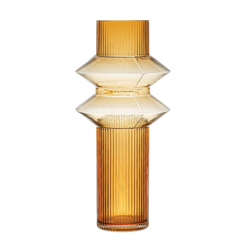 Glass Fluted Vase - Amber