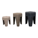 Hand-Woven Water Hyacinth and Rattan Stool and Nesting Tables